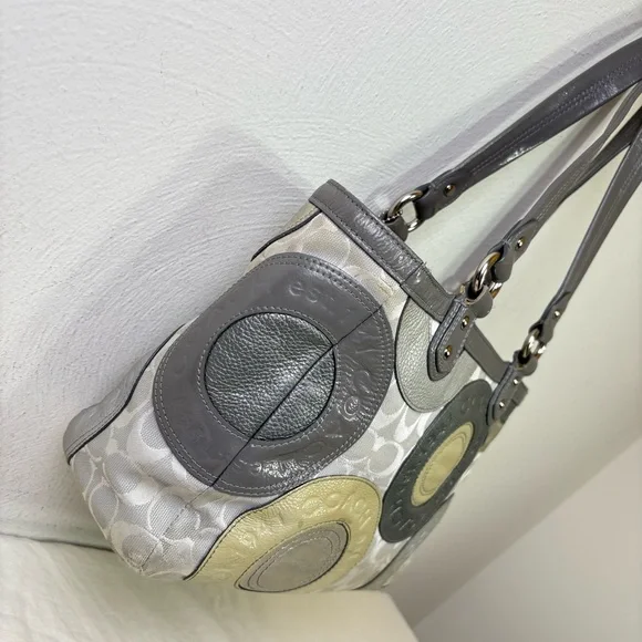 COACH F19042 Patent Leather Canvas Jacquard Logo Monogram Tote Bag Purse - Picture 5 of 16